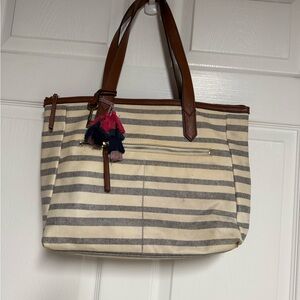 Fossil Striped Tote Bag with Brown Accents